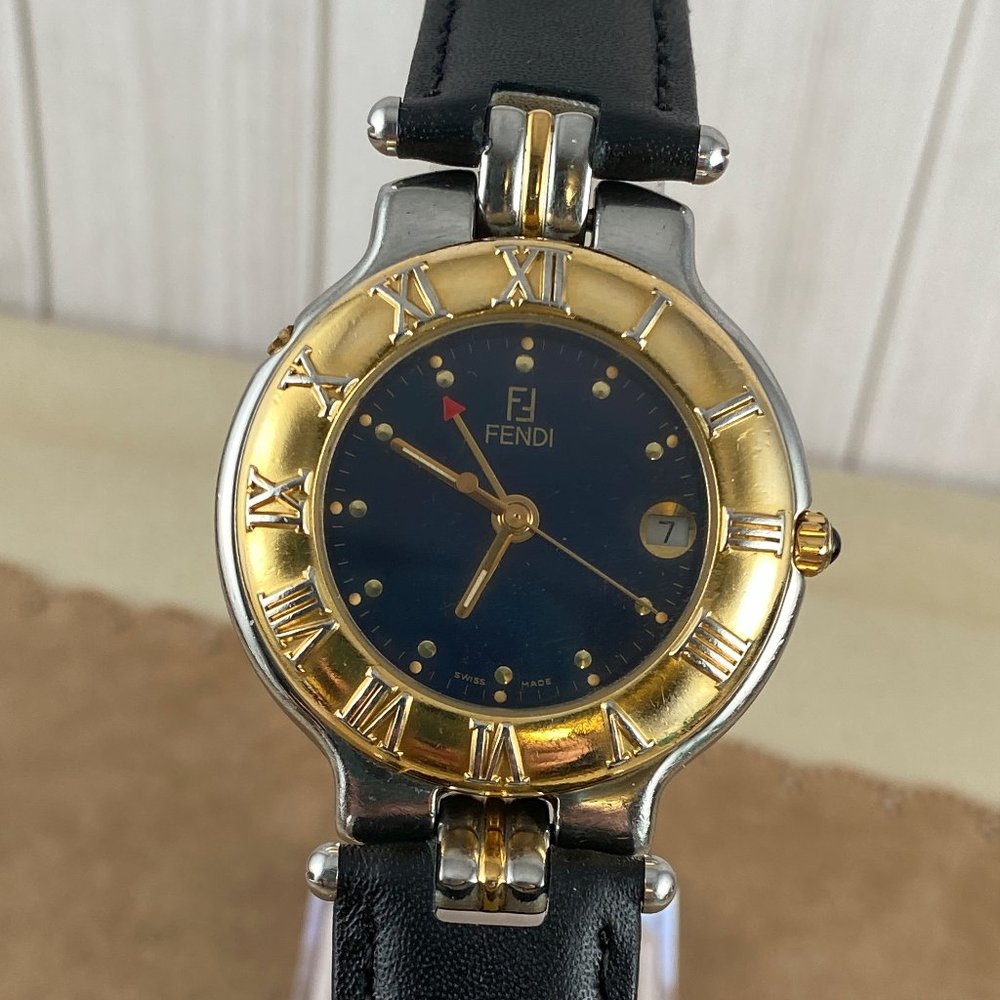 Vintage Fendi Man's Swiss Made Two Tone Gold and Stainless Steel Watch